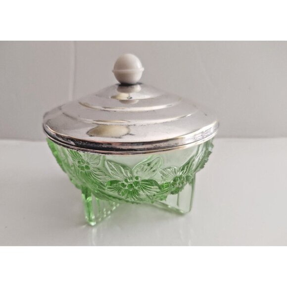 Sowerby Art Deco Green Glass Butterfly Trinket Bowl 1930's pattern 2552 - Picture 6 of 11